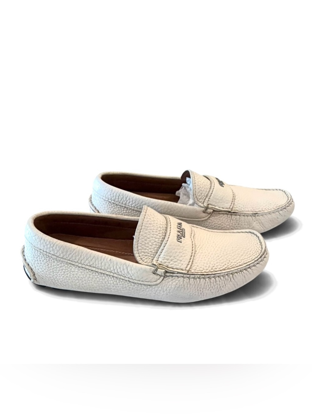 Prada Women's Cream off white Leather Driving Loafers boat shoes - Picture 11 of 11